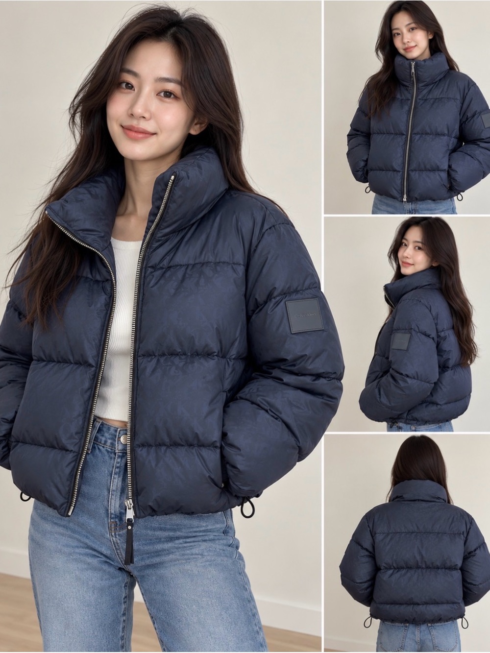 Calvin Klein Jeans Allover Monogram Puffer Jacket Blue Large